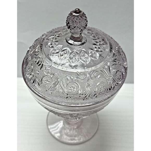 Duncan Miller Sandwich Glass Pale Lavender Lilac Covered Candy Dish Pedestal - Picture 2 of 12